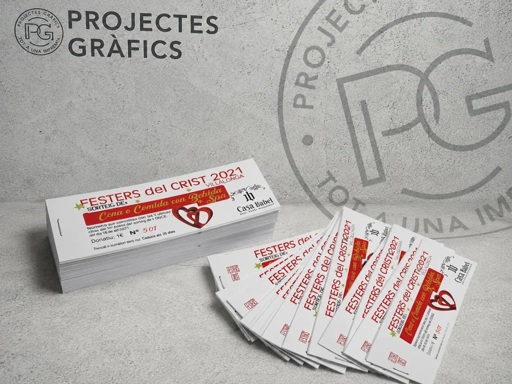 Talonarios personalizados para sorteos, rifas y eventos impresos por Projectes Gràfics