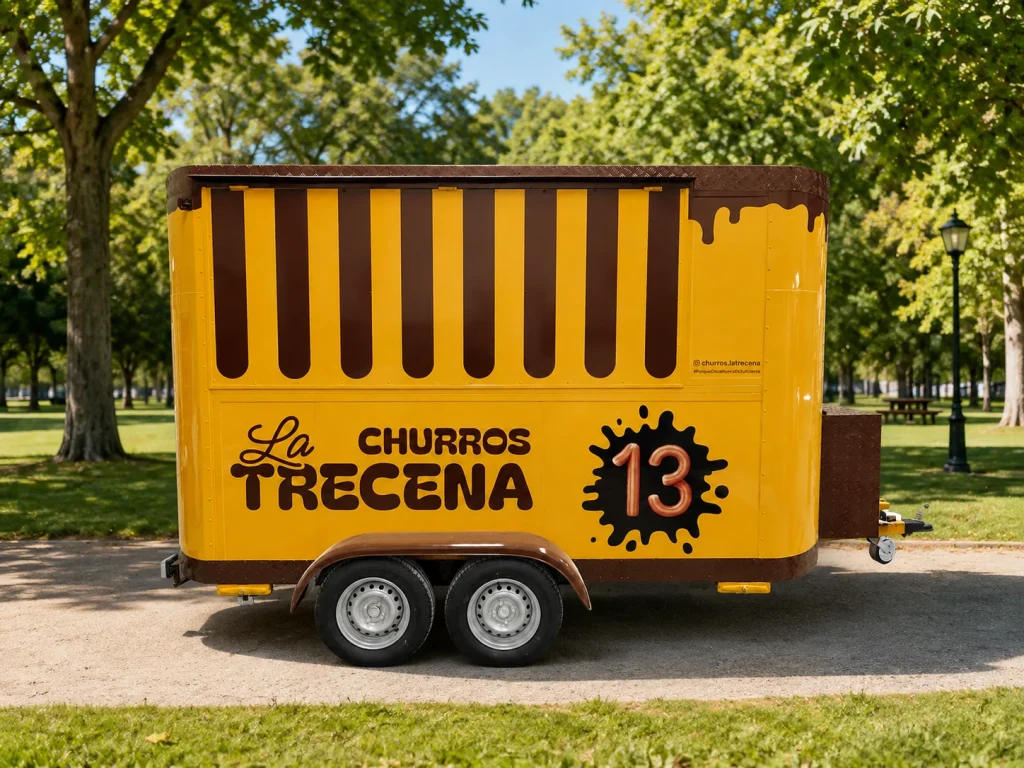 Remolque de churros rotulado para eventos al aire libre por Projectes Gràfics
