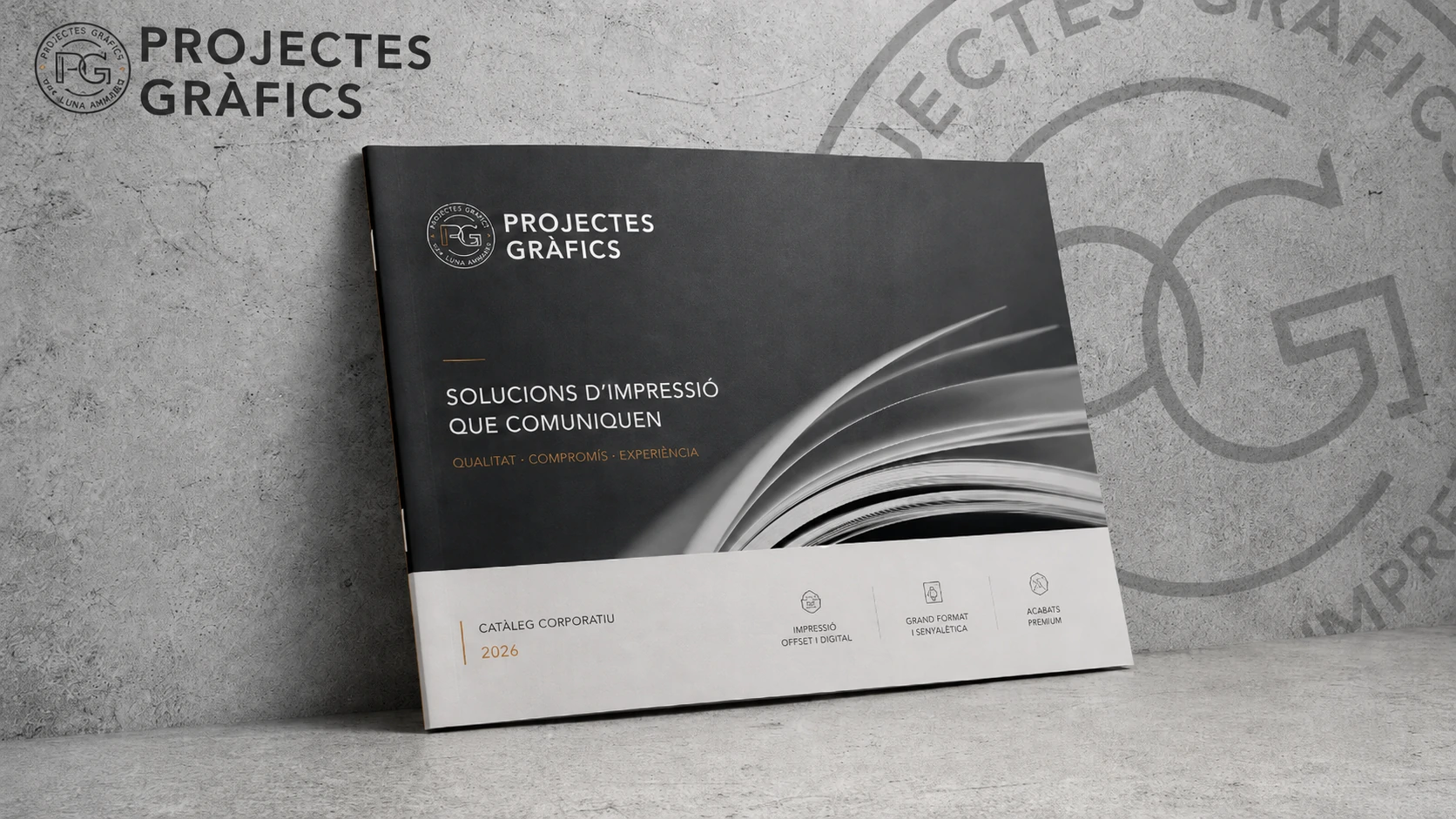 Catálogo corporativo offset en Gandía impreso por Projectes Gràfics con encuadernación grapada y acabado mate